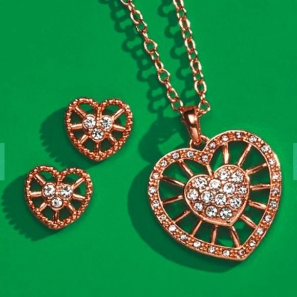 Sparkly 2-Piece Necklace and Earring Giftset- Heart/Rosegold - Picture 1 of 1